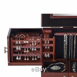 Deluxe Wood Jewelry Organizer Counter Holder Jewels Display Box Case Beauty New