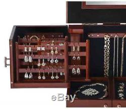 Deluxe Wood case Jewelry Organizer box display in Walnut