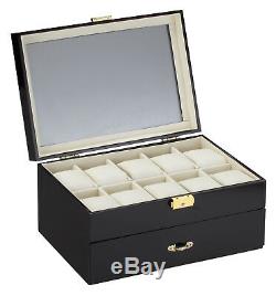 Diplomat 10 Ten Black Watch Case With Pen and Cufflink Storage Display 31-57901