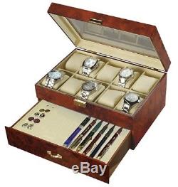 Diplomat 10 Ten Burl Watch Case With Pen and Cufflink Storage Display 31-57914