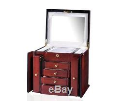 Diplomat Elegant Teak Wood Finish Jewelry Vanity Box Storage Display Chest Case