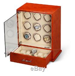Diplomat Estate Burlwood Nine 9 Watch Winder Wood Display Storage Case Box NEW