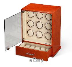 Diplomat Estate Burlwood Nine 9 Watch Winder Wood Display Storage Case Box NEW