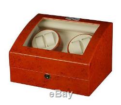 Diplomat Estate Burlwood Quad 4 Automatic Watch Winder Wood Display Storage Case