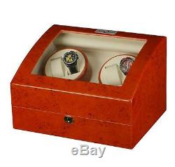 Diplomat Estate Burlwood Quad 4 Automatic Watch Winder Wood Display Storage Case
