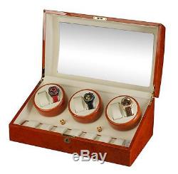 Diplomat Estate Burlwood Six 6 Watch Winder Wood Display Storage Case Box NEW