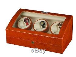 Diplomat Estate Burlwood Six 6 Watch Winder Wood Display Storage Case Box NEW
