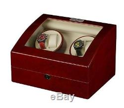 Diplomat Estate Cherrywood Quad 4 Watch Winder Wood Display Storage Case Box