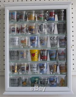 DisplayGifts SCD06B-WH Shot Glass Display Case Wall Curio Cabinet, Solid Wood