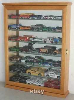 Display Case Wall Cabinet Shelf For Hot Wheels 1/64-1/43 Toy Cars, Oak Finish