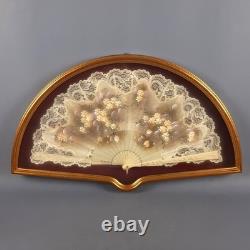 Display Case With Fan Flower Theme Hand Painted Wood Frame Glass Vintage 60s