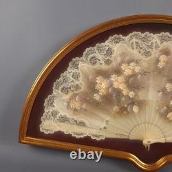 Display Case With Fan Flower Theme Hand Painted Wood Frame Glass Vintage 60s