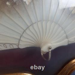 Display Case With Fan Flower Theme Hand Painted Wood Frame Glass Vintage 60s