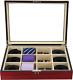 Display Case For 12 Ties, Belts, And Accessories Cherry Wood Storage Box Father