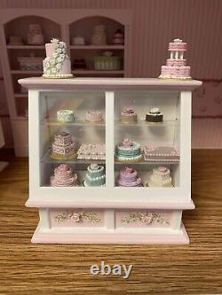Dollhouse Pink BAKERY DISPLAY CASE with CAKES Hand-Painted 112 Shop Furniture