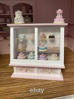 Dollhouse Pink BAKERY DISPLAY CASE with CAKES Hand-Painted 112 Shop Furniture