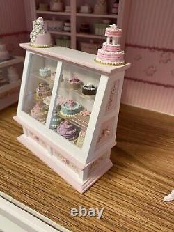 Dollhouse Pink BAKERY DISPLAY CASE with CAKES Hand-Painted 112 Shop Furniture