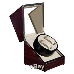 Double Automatic Watch Winder, Wood Rotating Dual Watches Display Storage Case