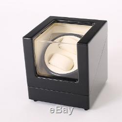Double Black Wood Watch Winder Storage Display 2 Case Box Automatic Rotation