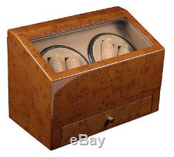Double Quad (4) + 4 Walnut Wood Automatic Watch Winder Storage Display Box/case