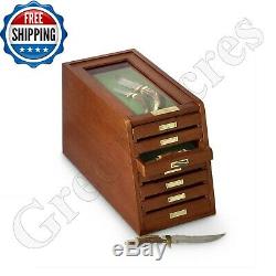 Drawer 7 Collectors Cabinet Solid Wood Display Case Knives Coins Watches Medals