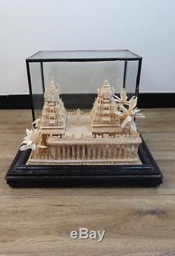 Early 20th Century Glass Display Case Holding Carved Balsa Wood Asiatic Temple