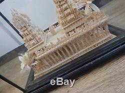 Early 20th Century Glass Display Case Holding Carved Balsa Wood Asiatic Temple