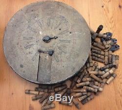 Early Boye Needles Shuttles Bobbins Tin DIsplay Case, 50+ Wood Tubes w contents