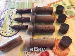 Early Boye Needles Shuttles Bobbins Tin DIsplay Case, 50+ Wood Tubes w contents