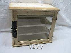 Early Wood Window Barber Case Dental/Medical/Cabinet Display Metal Shelf