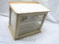 Early Wood Window Barber Case Dental/Medical/Cabinet Display Metal Shelf