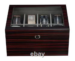 Ebony Wood Display Case for 8 Belts and Accessories Storage Organizer Box for