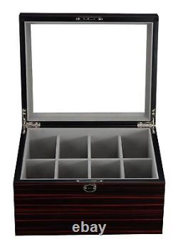 Ebony Wood Display Case for 8 Belts and Accessories Storage Organizer Box for