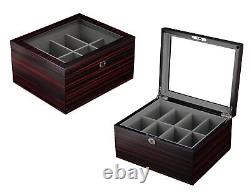 Ebony Wood Display Case for 8 Belts and Accessories Storage Organizer Box for