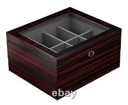 Ebony Wood Display Case for 8 Belts and Accessories Storage Organizer Box for