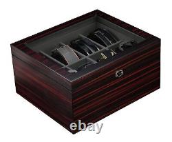 Ebony Wood Display Case for 8 Belts and Accessories Storage Organizer Box for