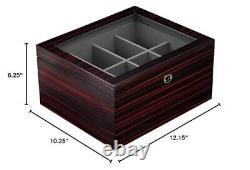 Ebony Wood Display Case for 8 Belts and Accessories Storage Organizer Box for