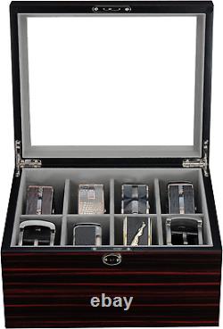 Ebony Wood Display Case for 8 Belts and Accessories Storage Organizer Box for Dr