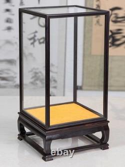 Ebony Wood Display Cover Case Transparent Glass Art Jewellery Dust Base