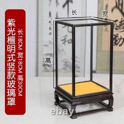 Ebony Wood Display Cover Case Transparent Glass Art Jewellery Dust Base