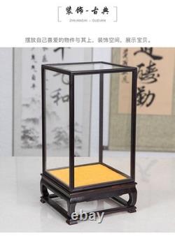 Ebony Wood Display Cover Case Transparent Glass Art Jewellery Dust Base
