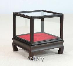 Ebony Wood Display Protect Glass Cover Wooden Trim Frame Base Dome Case Box