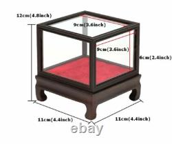 Ebony Wood Display Protect Glass Cover Wooden Trim Frame Base Dome Case Box