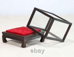 Ebony Wood Display Protect Glass Cover Wooden Trim Frame Base Dome Case Box