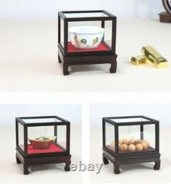 Ebony Wood Display Protect Glass Cover Wooden Trim Frame Base Dome Case Box