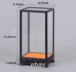 Ebony Wood Trim Display Case Glass Doll Art Jewelry Statue Dust Protect Cover