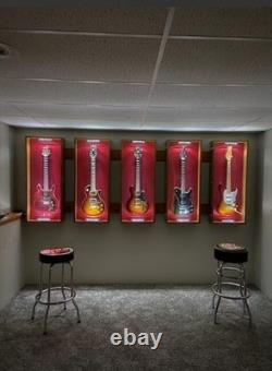 Electric Guitar Display Case Oak & Red Wood Cabinet Bass Gibson Fender Wall Rack