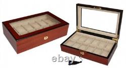 Elegant 12 Piece Cherry Wood Rosewood Watch Box Display Case Collection Jewelry
