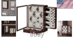 Elegant Wooden Watch Display Case with 18 Compartments and Two Drawers for Men