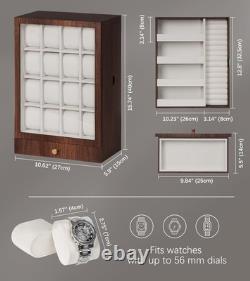 Elegant Wooden Watch Display Case with 18 Compartments and Two Drawers for Men